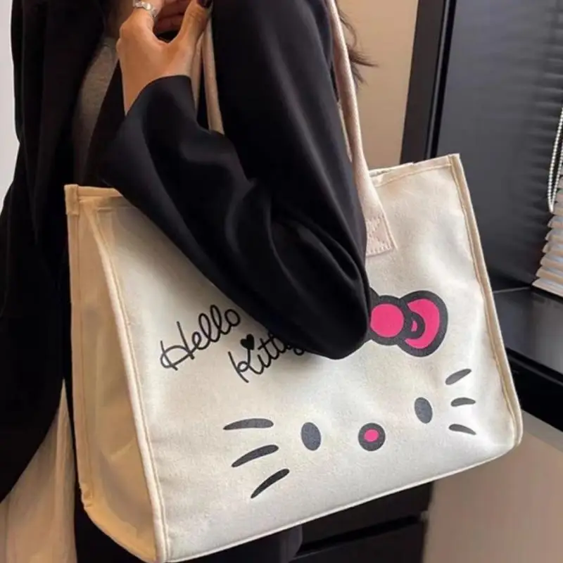 Hello Kittys Sanrios Crossbody Bag Canvas Bag Versatile Shoulder Bag Large Capacity Kawaii Cartoon Student Attend Class Handbag