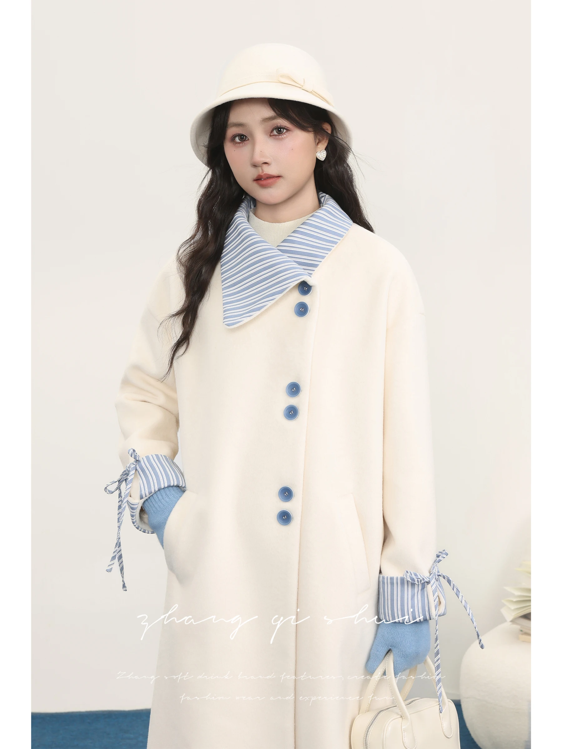 

Осенне-зимнее шерстяное пальто в клетку, женское элегантное шикарное бежевое пальто, корейская длинная свеч на пуговицах, чистый цвет