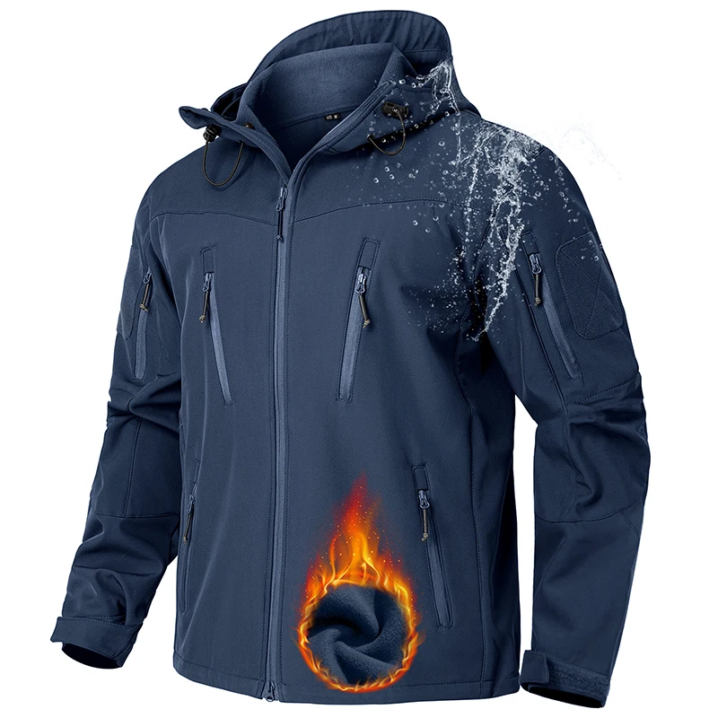 Męska wodoodporna kurtka taktyczna Softshell Outdoor piesze wycieczki narciarstwo wiatrówka płaszcz zimowa wiatroszczelna polarowa kurtka z kapturem