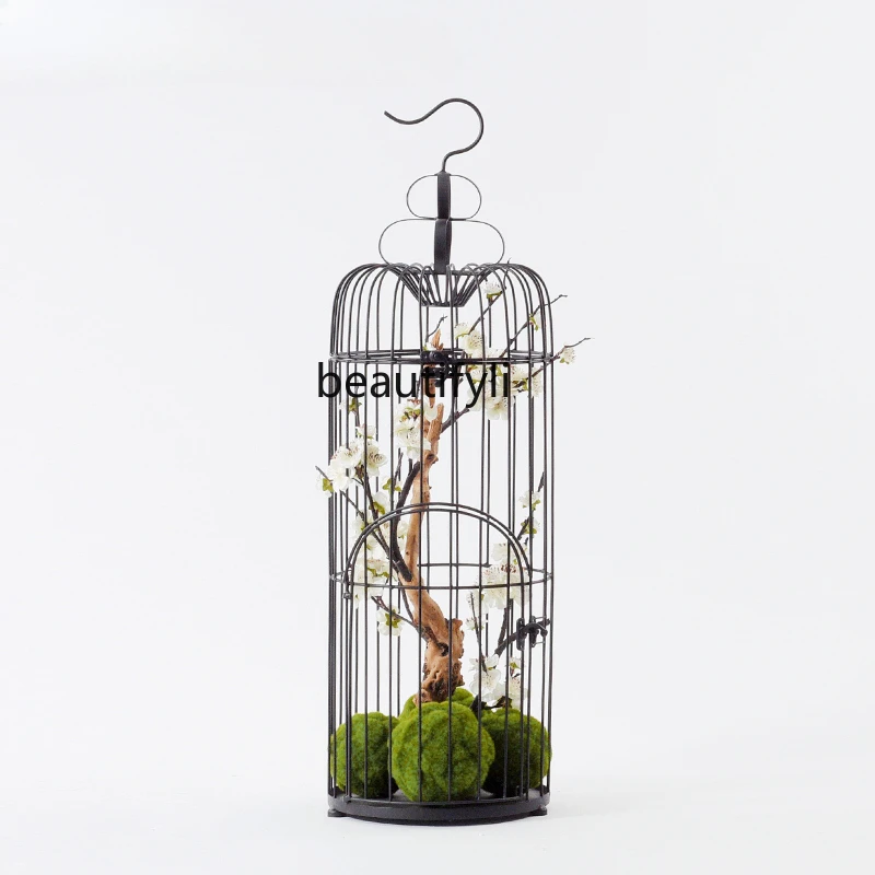 

New Chinese Style Large Floor Plum Blossom Bird Cage Simulation Fake Vase Crafts Soft Decoration Ornaments