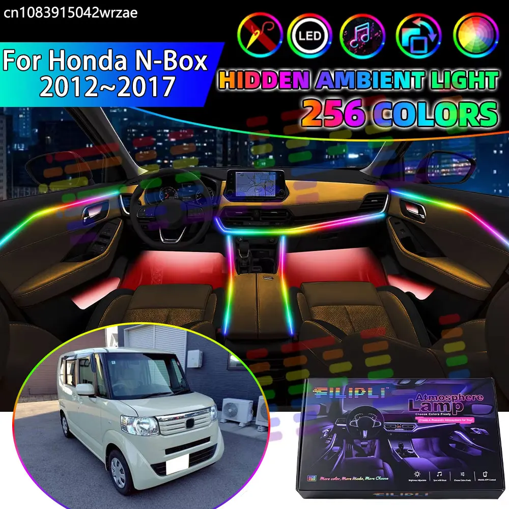For Honda N-Box 2012~2017 JF1 JF2 MK1 2013 RGB Car Interior Ambient Lights Strips Breathing Lighting Kit App Control LED Parts