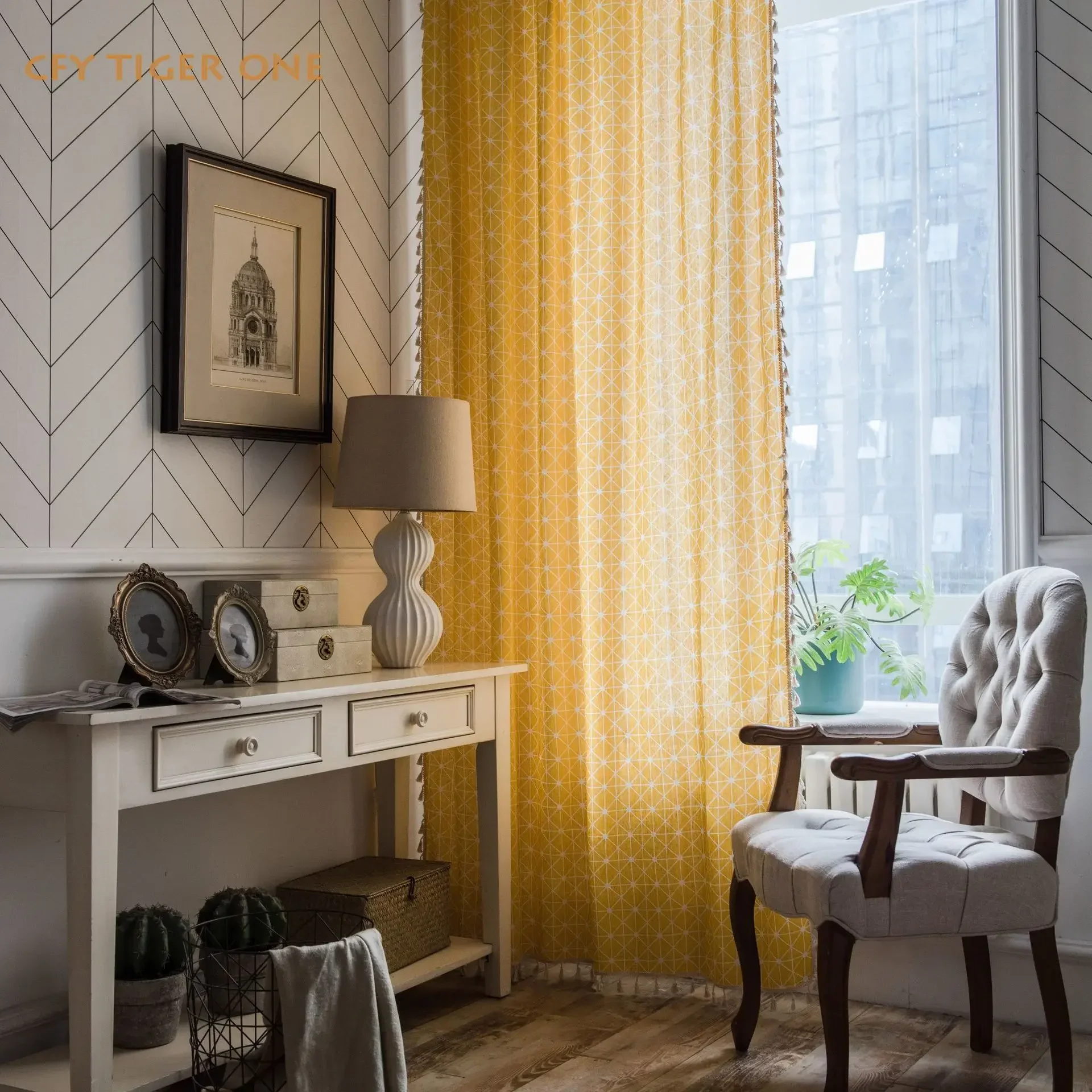 

Cotton Linen Boho Plaid Curtains for Bedroom Bohemian Kitchen Curtains with Tassel Country Style Living Room Blackout Curtains