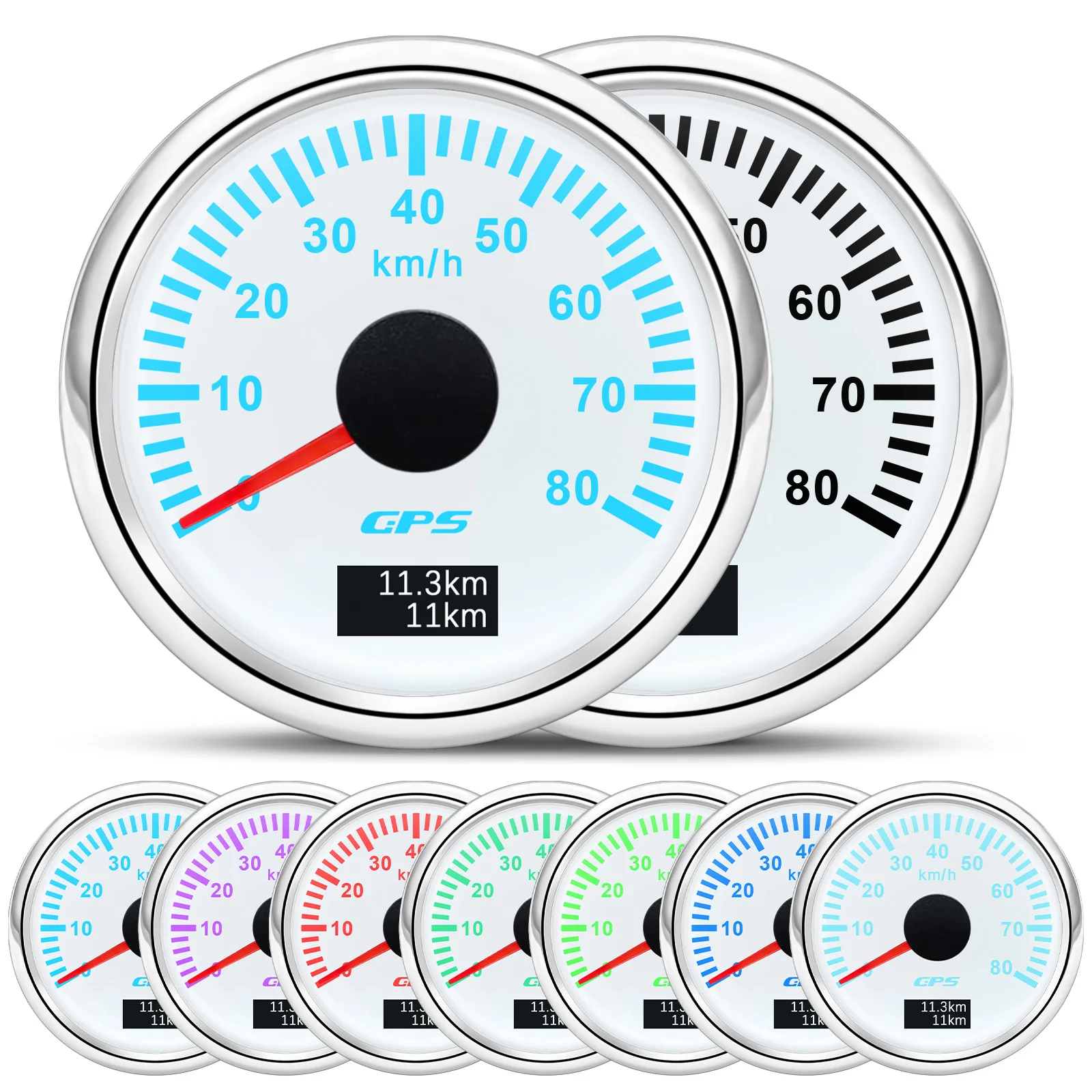 30/60/80/120/200 km/h GPS-Tachometer mit GPS-Antenne für 12 V 24 V Auto Boot Marine wasserdichter Geschwindigkeitsmesser Kilometerzähler 7 Farben LED