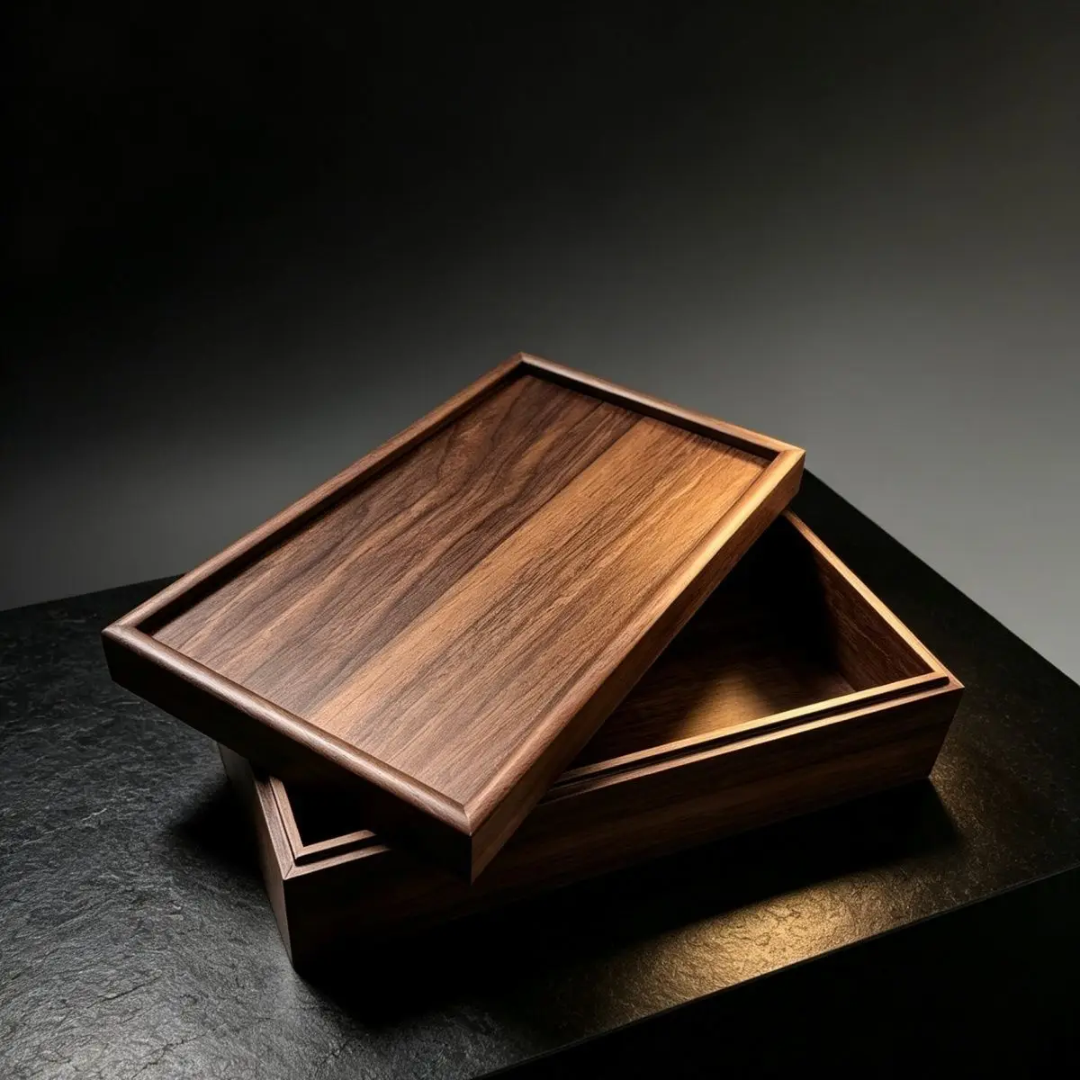 Wood Storage Boxes Jewelry Walnut Long Rectangular Lid Gift Trinket Luxury Black Gold Decor Collection Desktop Organizer Case