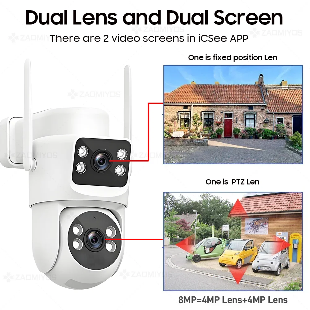 Auto Tracking Surveillance Solar Camera 4G SIM Outdoor 8MP Dual Lens PTZ Security Night Vision AOV 24h Recording CCTV IP Cameras