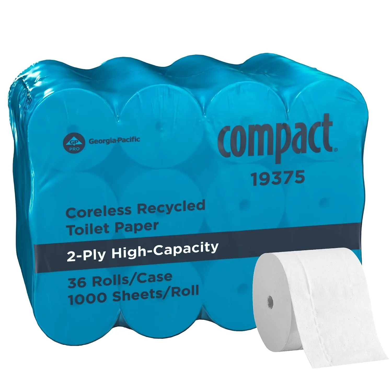 

Compact 2-Ply Recycled Toilet Paper, 1000 Sheets Per Roll, 36 Bulk Rolls Coreless Eco-Friendly White Toilet Tissue
