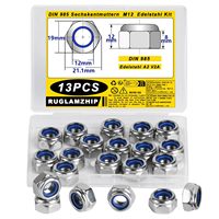 13pcs M12 DIN985 A2/V2A stainless steel lock nuts - metric hex stop nuts