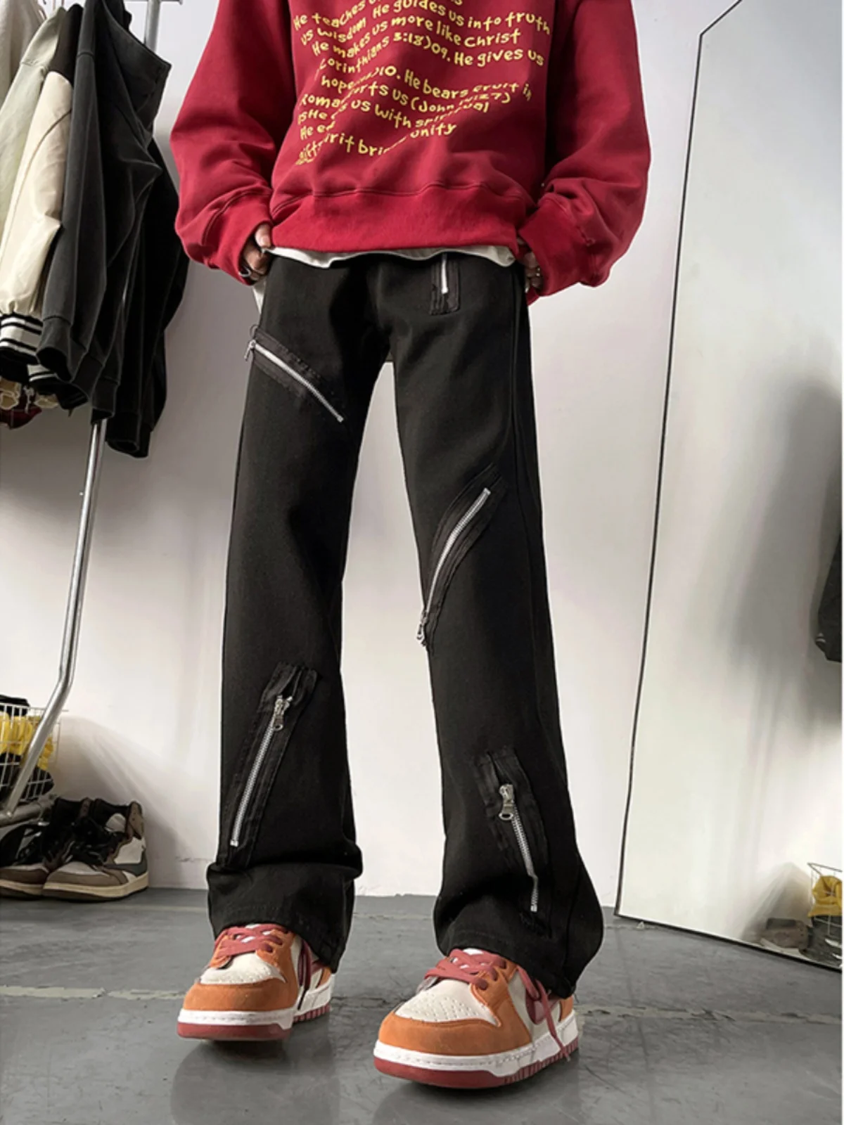 

Мужские джинсы Bla Zipper Denim: осенне-зимние, в американском уличном стиле, для подростков, слегка расклешенные, износостойкие, длинные брюки