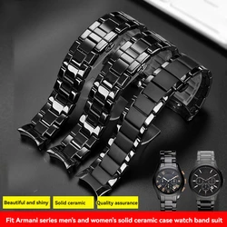 22mm 24mm Ceramic watchband set black watch strap case bracelet For Armani AR1507 AR1509 1895 1451 1452 1400 1410