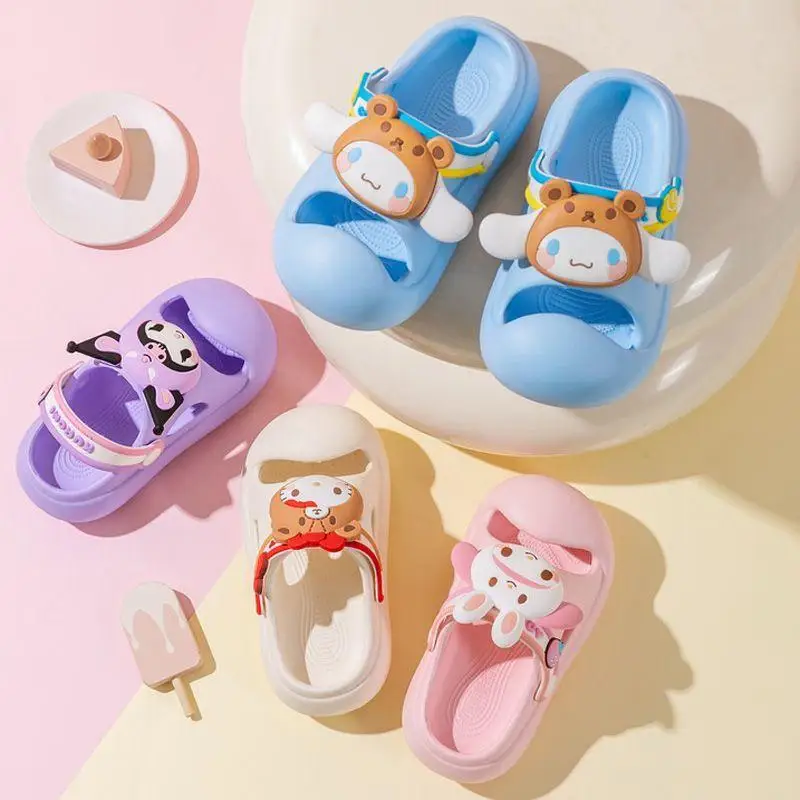 

Sanrio Hello Kitty тапочки Kuromi, легкая обувь для девочек с героями мультфильмов, противоскользящая дышащая пляжная домашняя садовая обувь, детская обувь