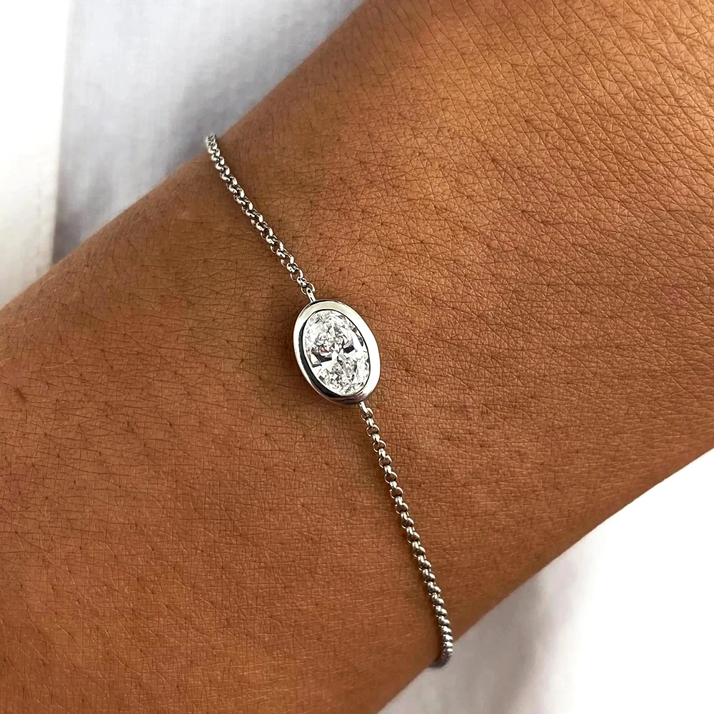 BXINY Bezel Set East West Oval Cut Moissanite Bracelets S925 Silver Solitaire Diamond Hand Chain for Women Wedding Gifts Jewelry
