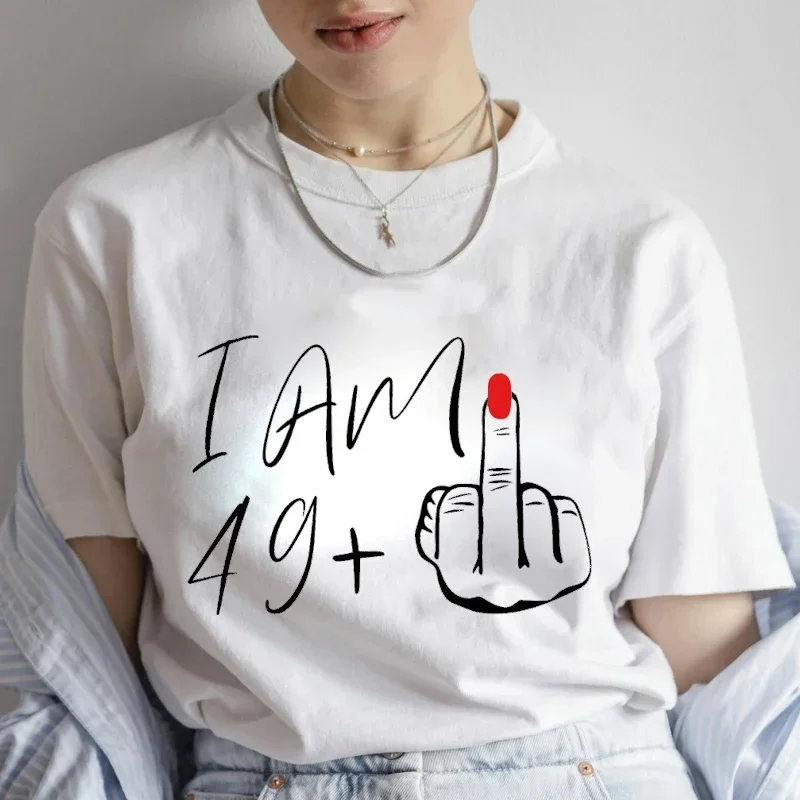 50th Birthday Party Tee for Mom I Am 49 Middle Finger T Shirts Birthday Party T-shirt 50th Birthday Gifts for Women Tshirt Tops