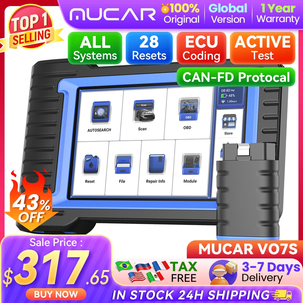 MUCAR VO7 S Professional Car Diagnostic Tool All System Automotive Obd2 Scanner Auto Diagnosis ECU Coding Active Test 28 Resets