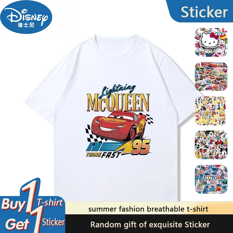 

Disney Racing Car Story Lightning McQueen Peripheral Cotton Short Sleeve T-Shirt Boys and Girls Loose Half Sleeve Summer Casual