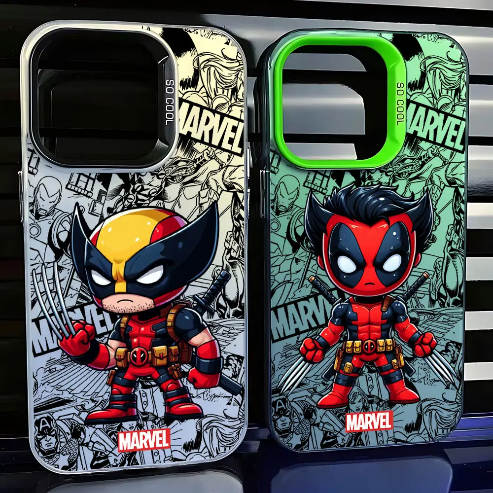 Hot Anime Marvel Deadpool Wolverine Phone Case For iPhone 16 15 14 13 12 11 Pro Max X XR XSMAX 8 7 Plus Candy Matte Back Cover