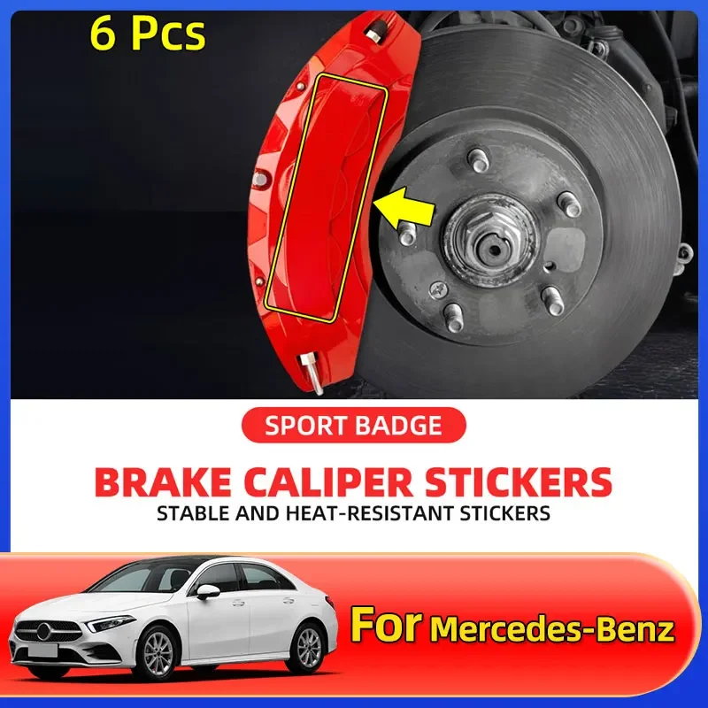 

6pcs Brake Caliper Sticker Heat Resistant Decal Car Decoration For Mercedes Benz W204 W124 W201 W202 W212 W220 W205 GLA CLA GLC