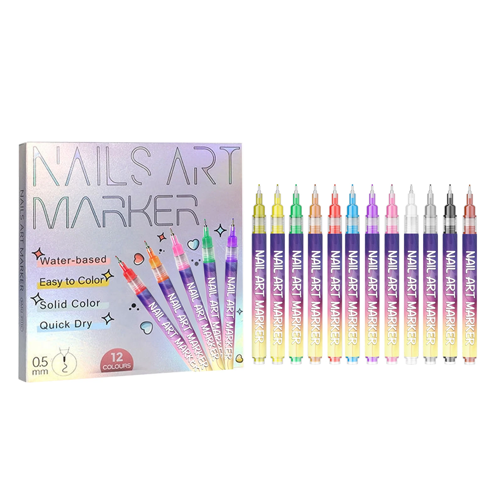 DIY Nail Art Painting Pen - Easy to Use Multi Occasion DIY Painting Convenient Multi Color Nail Art False Nails Hook Line Pull Line Pen, Fine Tip Gel Polish Liner Drawing Pen for Nails, Waterproof Quick Drying DIY Nail Art Design Tool Set for Women Girls