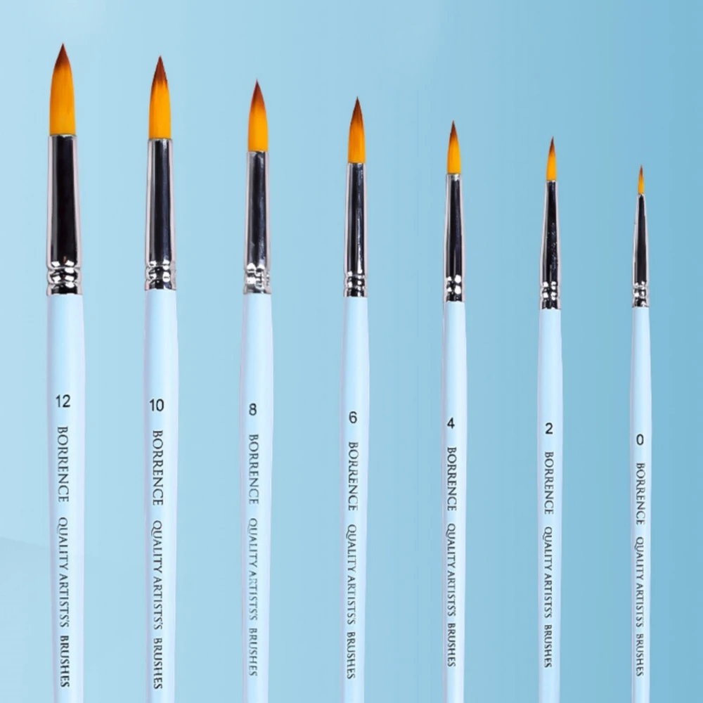 Borrence 7pcs/Set Nylon Hair Artist Paint Brushes Set for Acrylic Oil Watercolor Gouache Painting Hand Painted Hook Line Pen