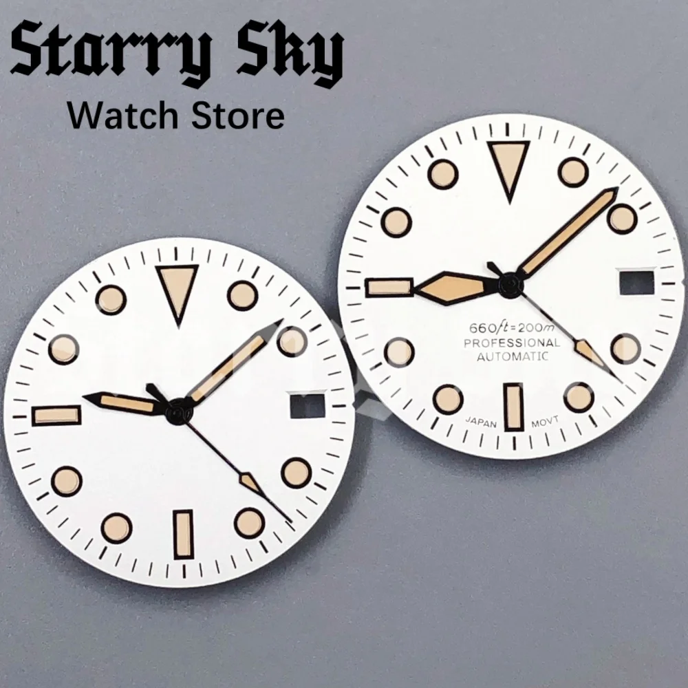 Starry Sky 29mm White Vintage Watch Dials Watch Hands With Green Luminous Fit For NH35/PT5000 Automatic Movement Watch Accessory