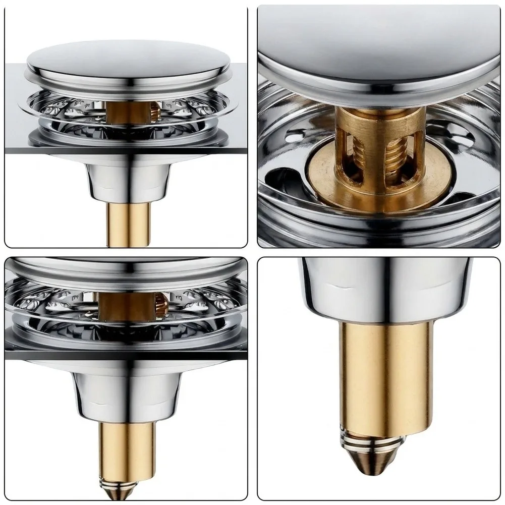 Floor Drain Inner Cartridge with Sensitive Push-and-Click Brass Spring Mechanism for 9.8 cm to 10 cm Square Drain Frames