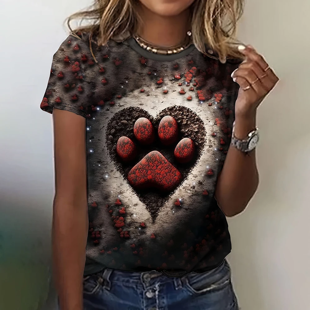 Desenhos animados 3D feminino com estampa Animal Camisetas, casual Streetwear solto, mangas curtas T-shirt, tops roupas femininas engraçadas,