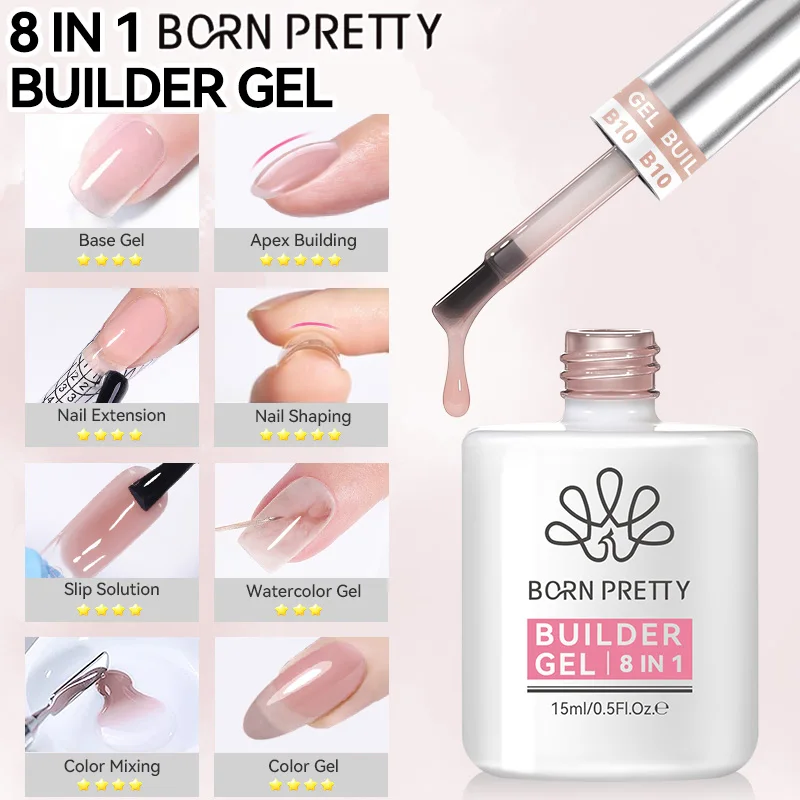 BORN PRETTY 15ml 8 in 1 Building Nail Gel Extension Base Gel Nail Shaping Watercolor Mixing Slip Solution Multi-functional Gel