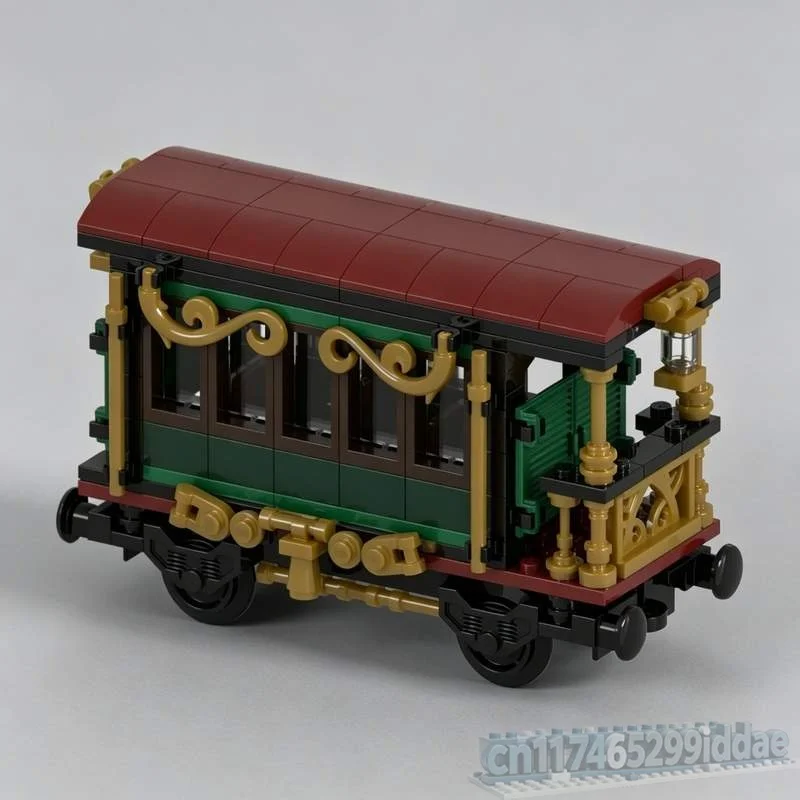 222PCS Retro Winter Village Passenger Train Carriage Custom Vehicle Model Creative Building Blocks DIY Assembly Educational Gift