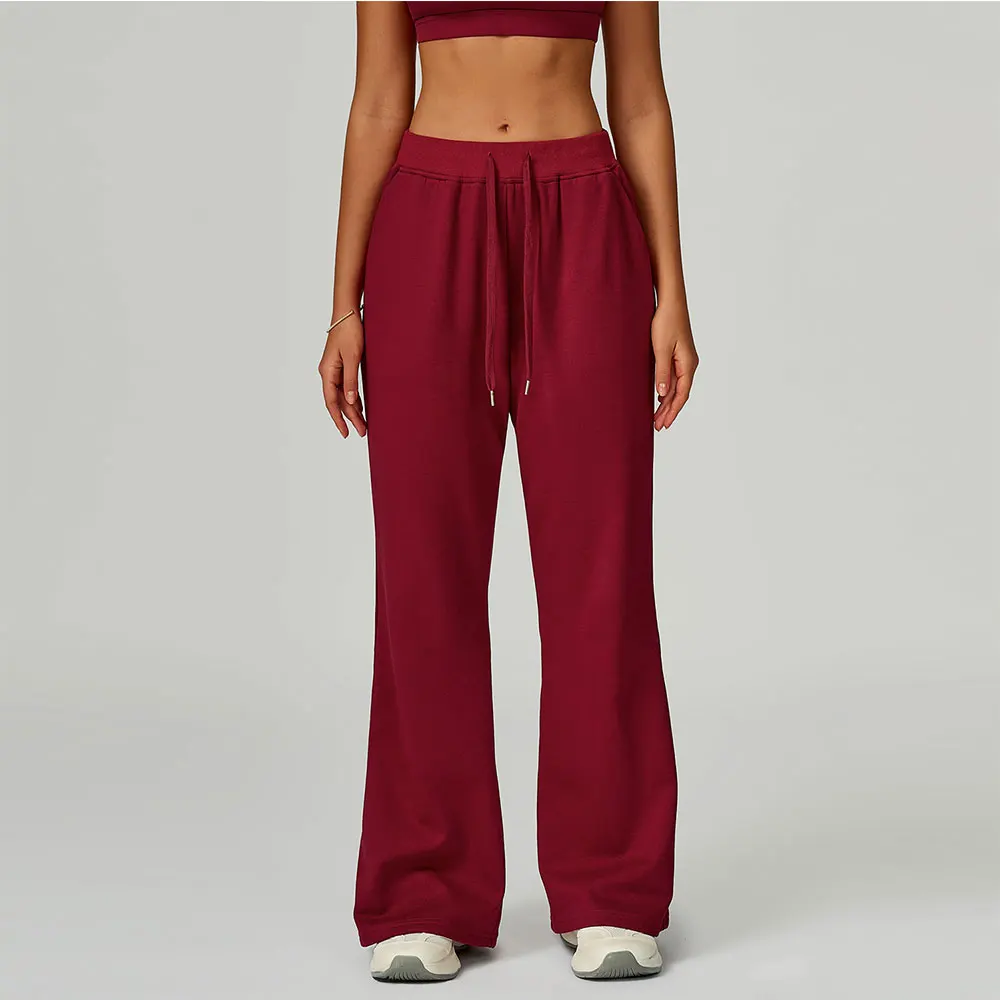 

Зимние свободные спортивные брюки с высокой талией, женские спортивные штаны на шнурке с карманами, прямые брюки для йоги, универсальные спортивные брюки