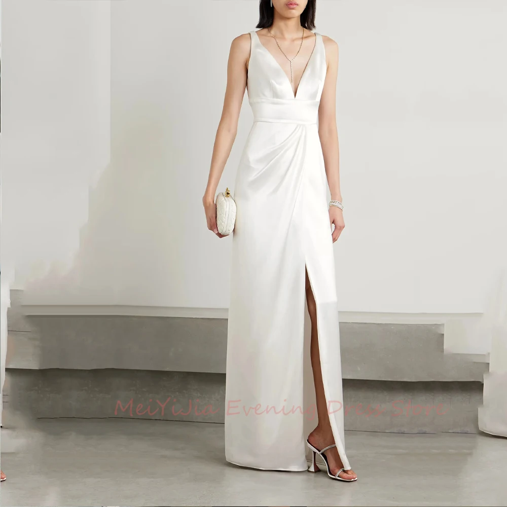 

Zipper-Up V-Neck Front-Split Backless Simple Sleeveless Floor-Length Saudi Arabia Sexy Evening Birthday Club Outfits Summer 2024