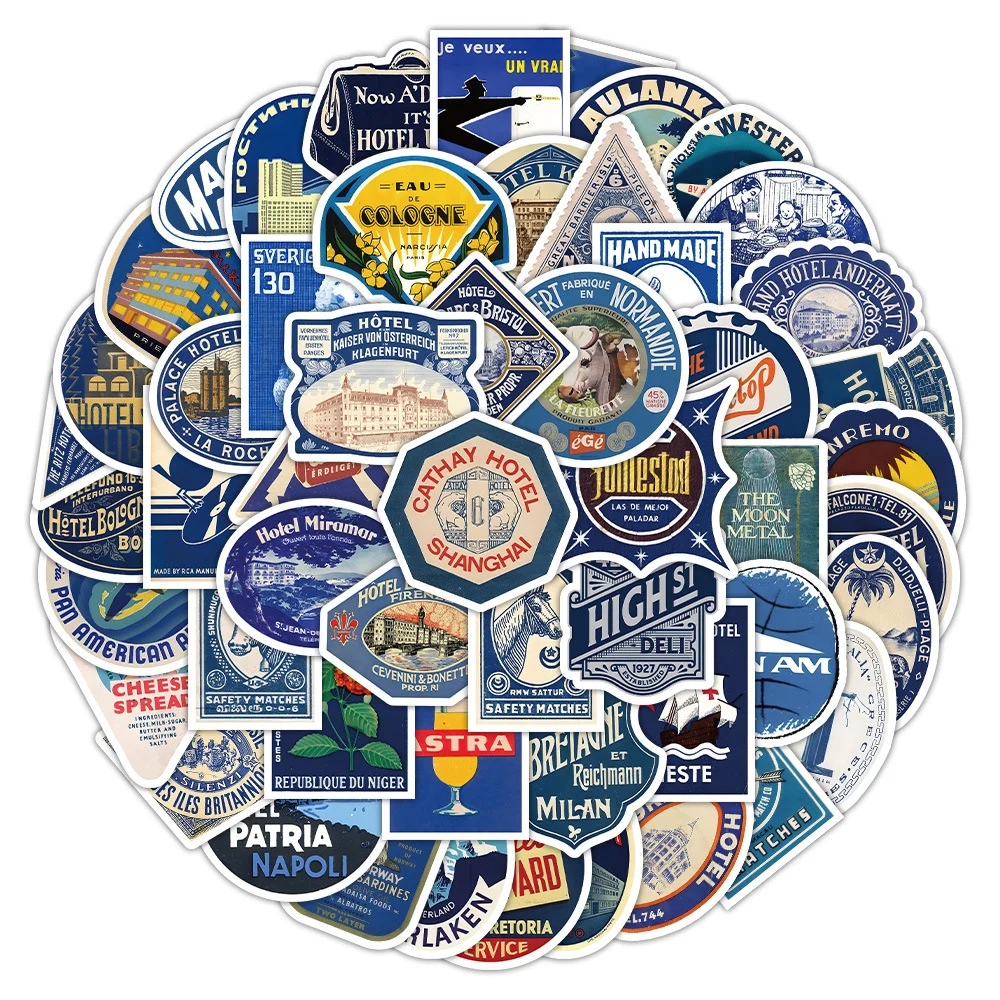 

10/30/63pcs Cartoon Retro Building Stickers Outdoor Scenery Sticker for Skateboard Luggager Bike Phone Blue Graffiti Decals Toys