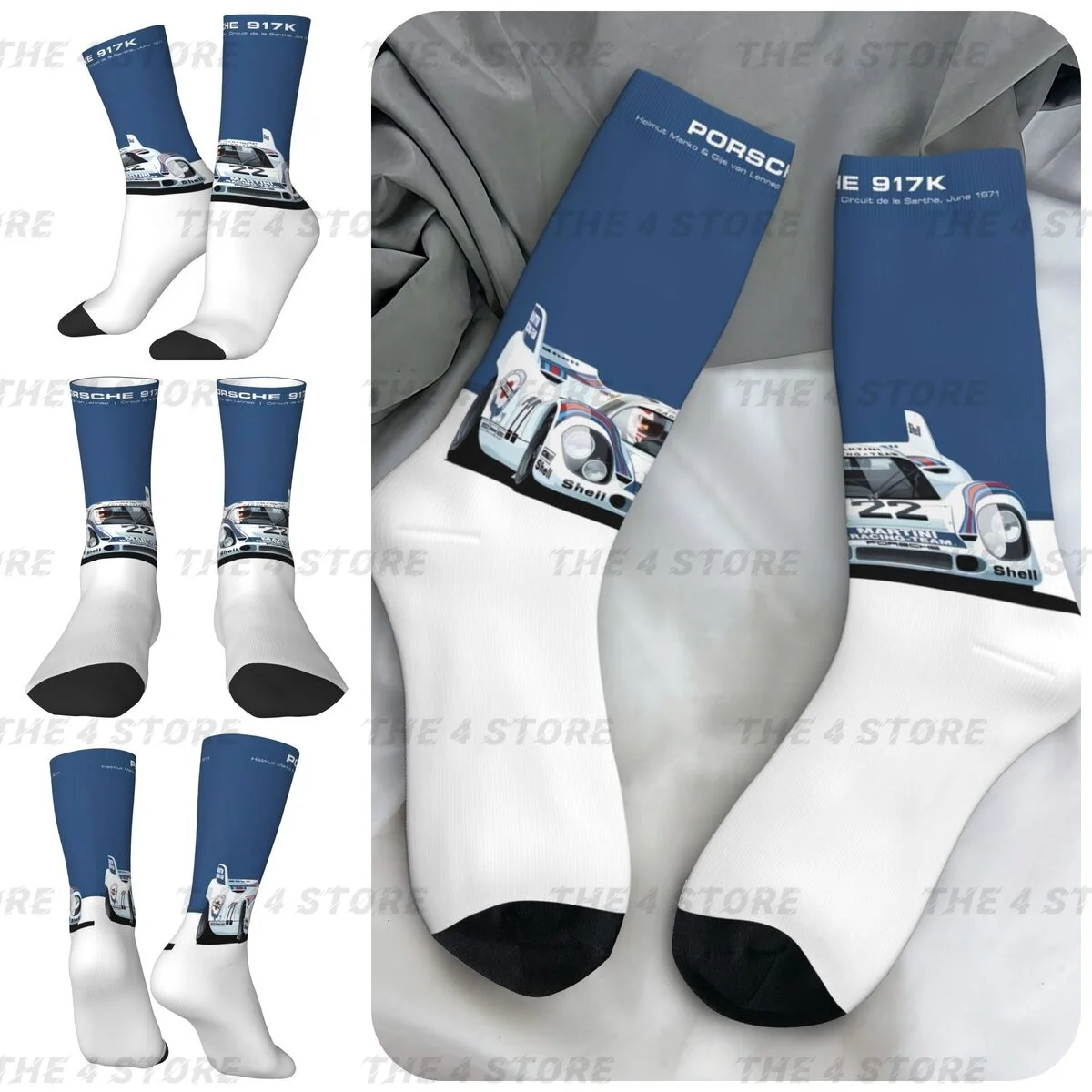 Car Racing Porsche 917 Martini Racing High elasticity polyester fiber Men and Women printing Socks