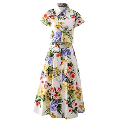 Women's Temperament Floral Print Short Sleeved Shirt/High Waisted Floral Print Skirt Elegant Romantic Party Holiday Clothes