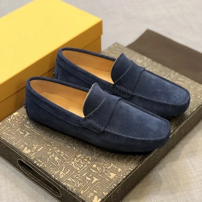 

High quality luxury men's bean shoes for summer strolls genuine leather fashionable and casual lazy flat bottomed loafers men