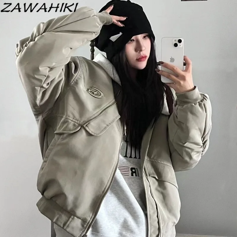 

jackets for women spring fall american solid color zipper chic designed loose vintage fashion all match chaquetas para mujer