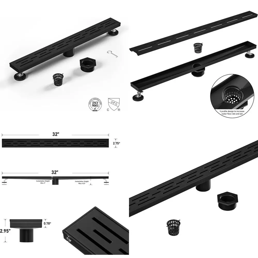 

32 Matte Black 304 SS Shower Drain | Fast Flow | Hair Catcher | Upgrade Bathroom Drainage