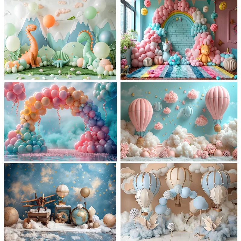 

Happy Birthday Party Photography Backdrop Baby Shower Newborn Portrait Colorful Balloon Arch Decor Photo Studio Background AR-07