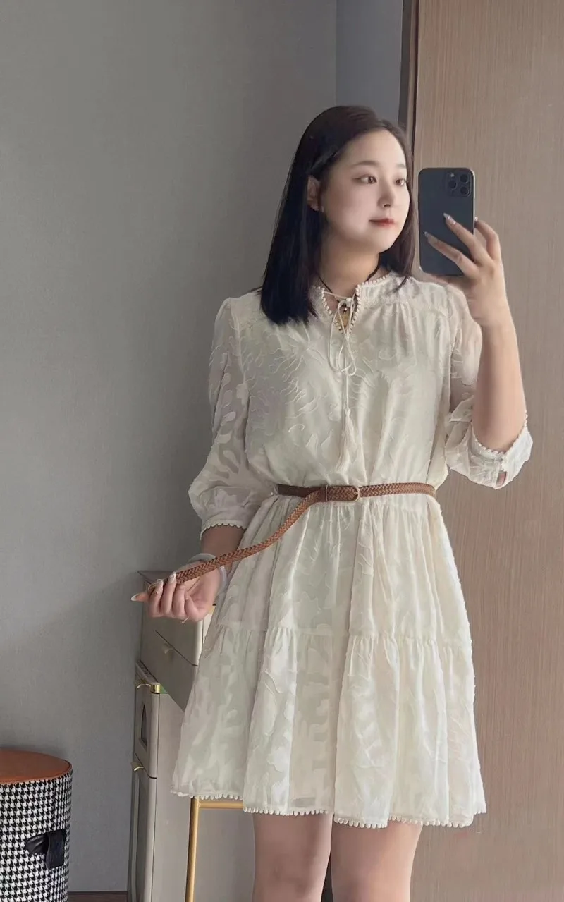 

New Spring Summer Lace Dress Women Cotton There Quarter Sleeve Casual Holidays Vacation Fashion Dresses Vestidos Robe Femme