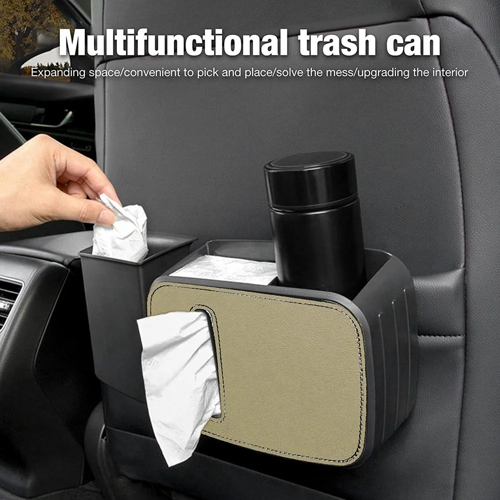 Car Backseat Organizer, 3 in 1 Multifunctional Car Trash Can Organizer Storage Box with Tissue Holder Box Garbage Bin