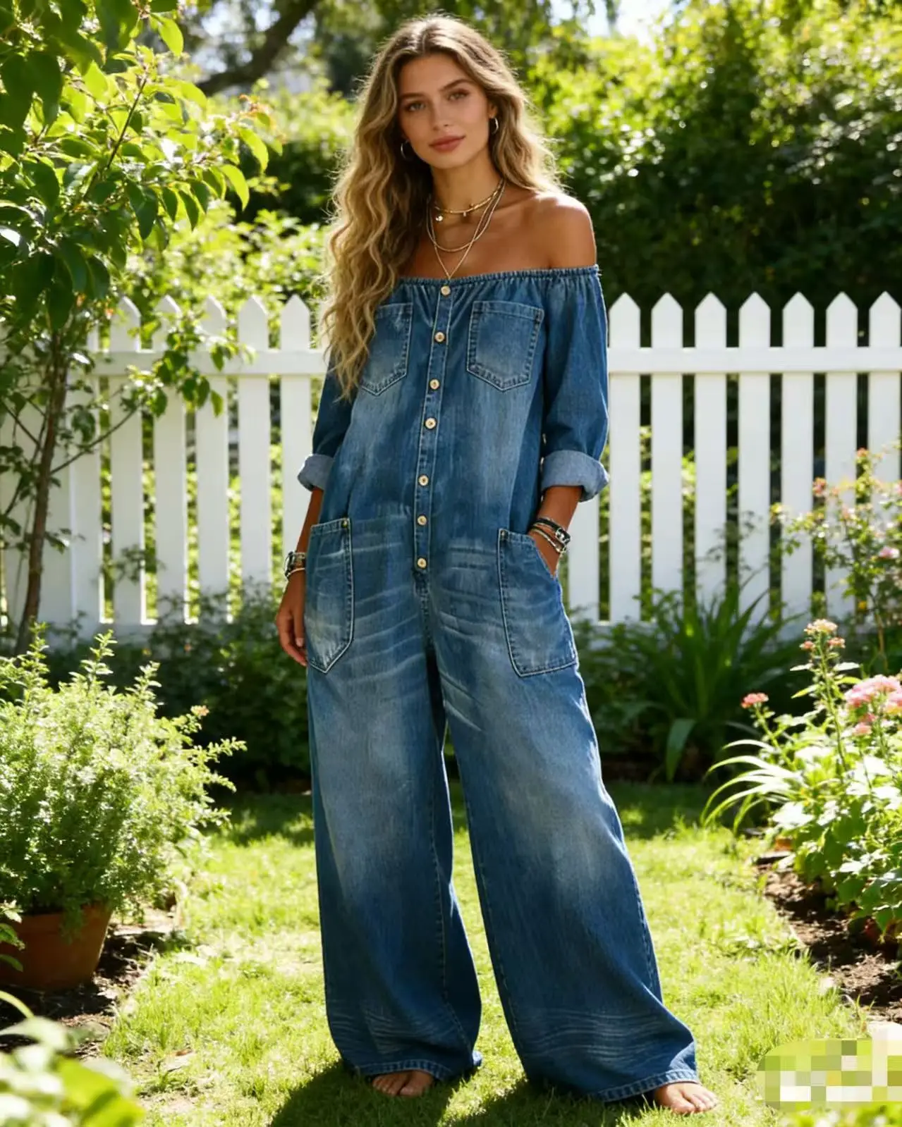 Sexy Off Shoulder Long Sleeve Loose Jumpsuit Fashion Single breasted Street Long Romper Women Casual Pocket Solid Denim Playsuit