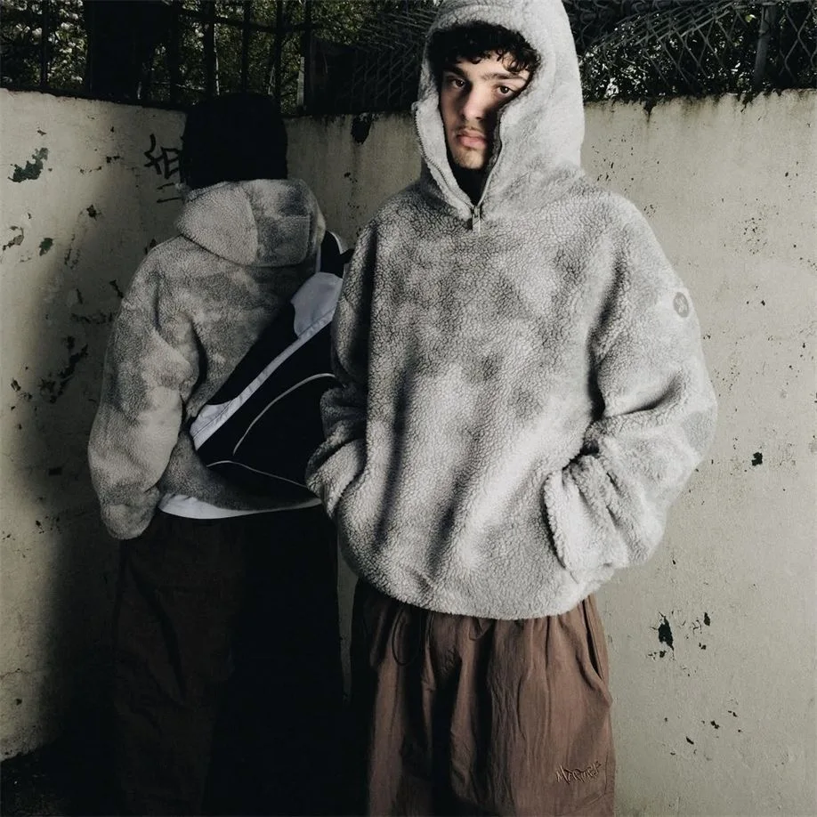 

Mertra ex Autumn Winter Lambswool Hoodie ey Lamb Fur Sweatirt Men's Women's Versatile Warm Elastic Casual Long Sve