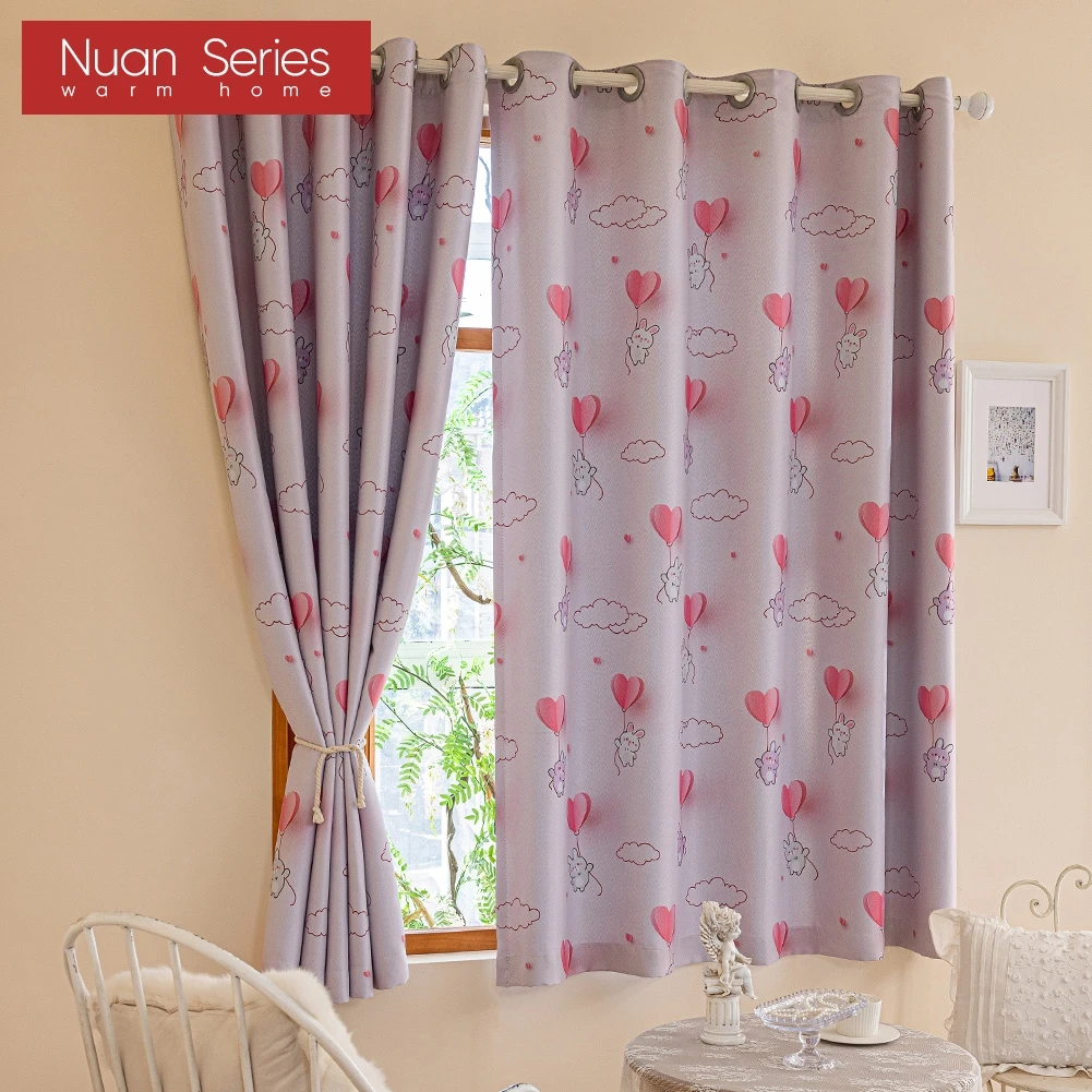 1PC Nuan Series 70-80% Shading Blackout Curtain Pink Printing Cute Cartoon Window Drapes for Kids Children Bedroom Home Decor