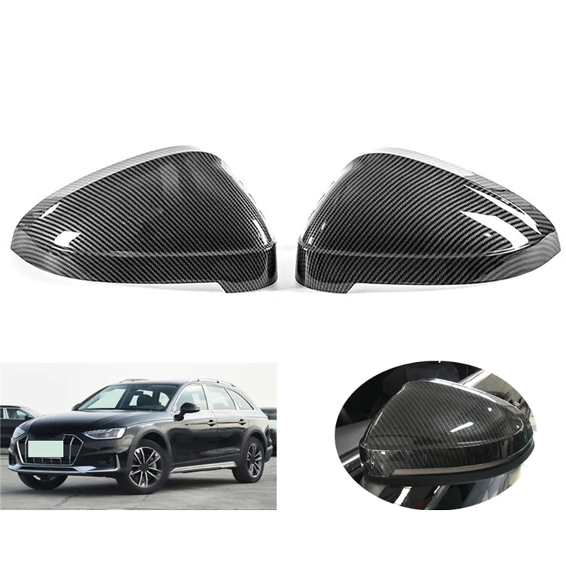 Car Carbon Fiber Pattern Rear Mirror Cover Shell Cap with Auxiliary Hole for A4L B9 2017-2021 8W0857535 8W0857536