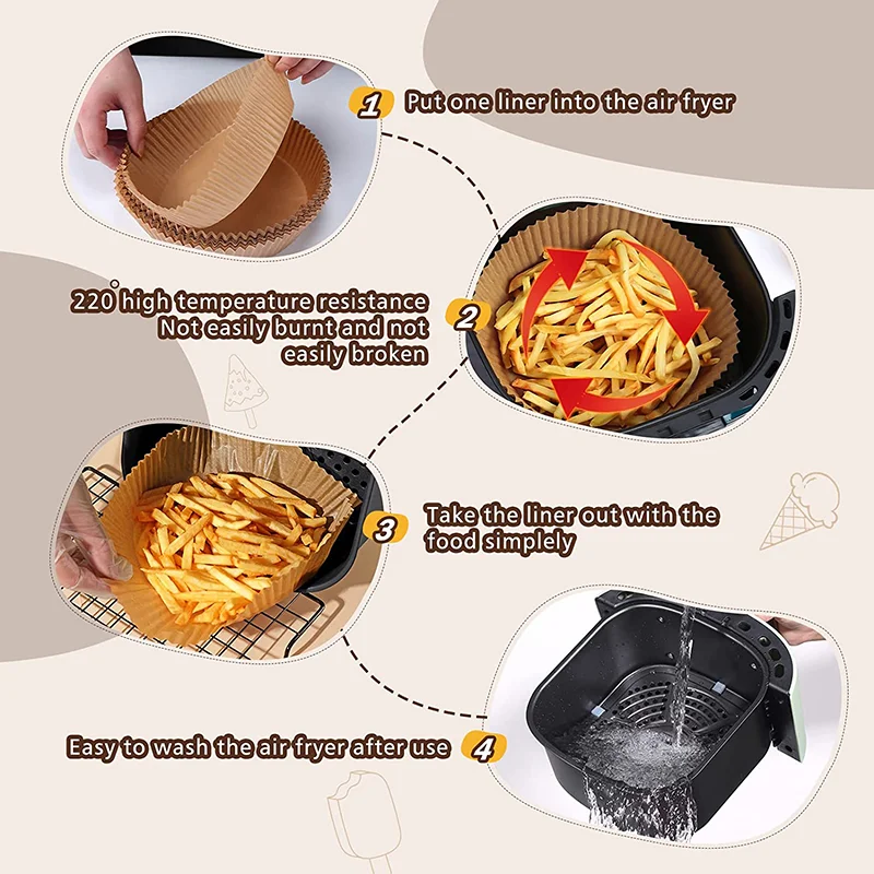 50/100Pcs Disposable Air Fryer Paper Liner Oil-proof Water-proof Paper Tray Non-Stick Baking Mat for Oven AirFryer Accessories