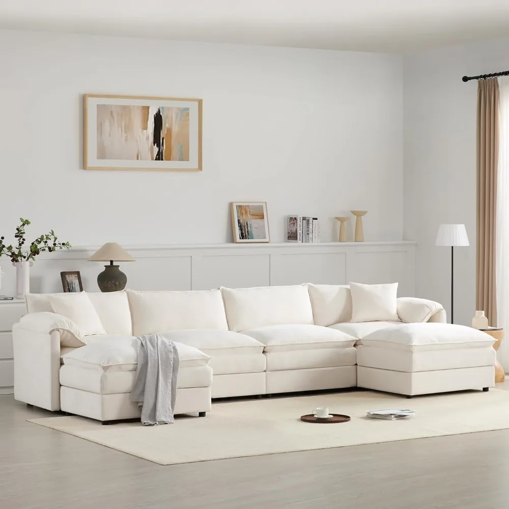 

U Shaped Couch Sectional Sofa, 4 Seater Couch with Deep Seat, 136" Chenille Modular Cloud Sofa Set with Ottoman, Oversized Loves