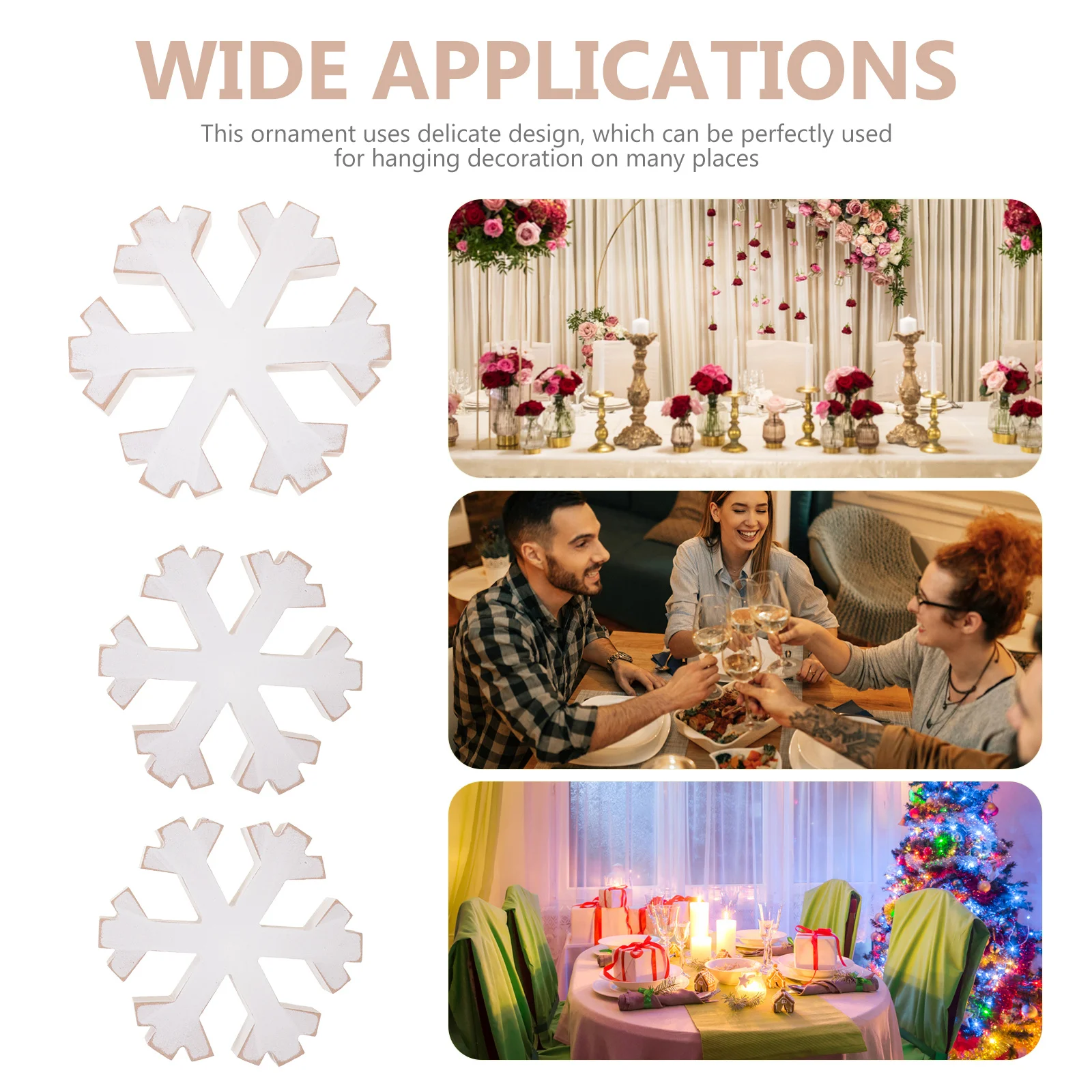 

3Pcs Wooden Snowflake Christmas Decors Decorative Ornaments Xmas Tree Photo Props Winter Festival Party Home Decor