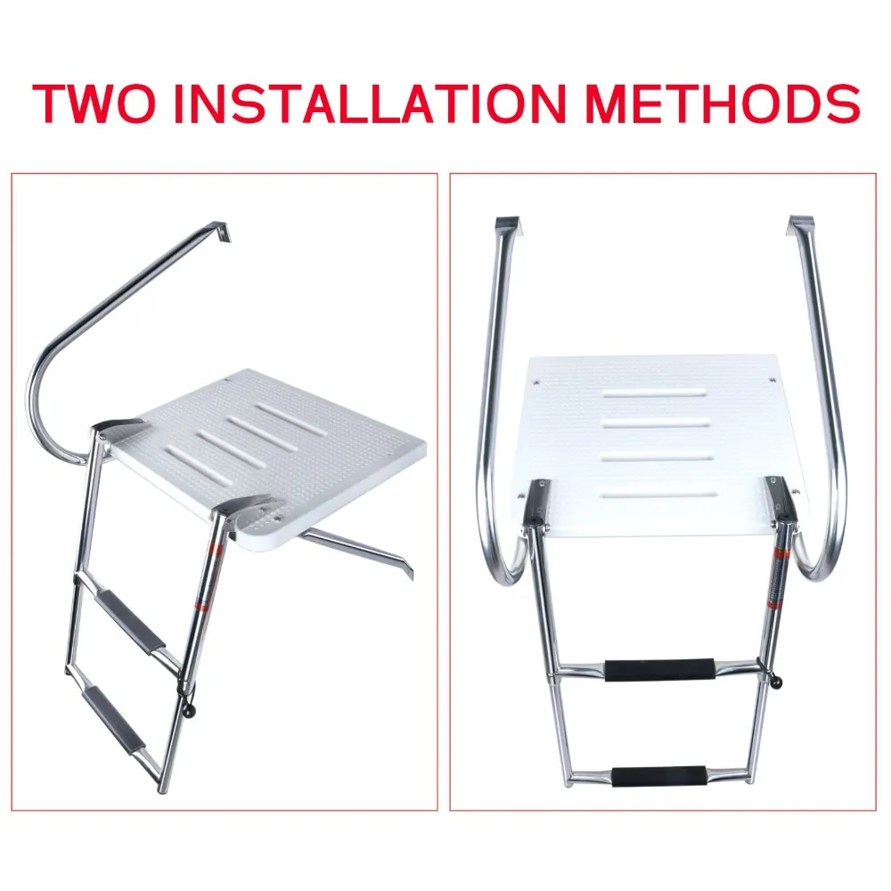 304 Stainless Steel Foldable Telescopic Boat Boarding Ladder Anti Slip Platform Ladder with Handrail for Yacht Speedboat view 4