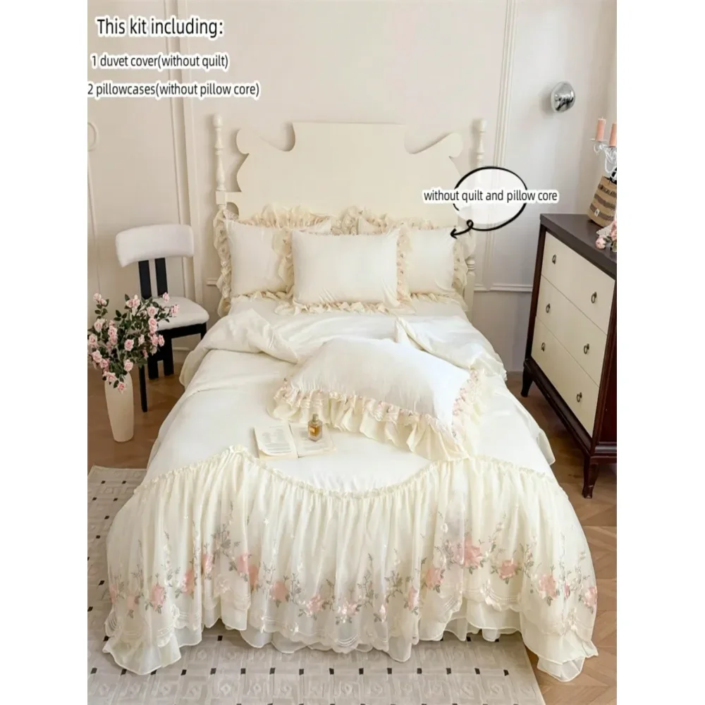 

Комплект постельного белья в стиле принцессы с цветочной вышивкой и кружевом, включает пододеяльник и наволочки (без одеяла и наполнителя для подушки)