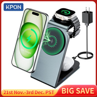 KPON 3 in 1 Magnetic Wireless Charging Station MagSafe Charger Stand for iPhone 16/15 Pro Max Apple iWatch 9/8/7/6/5 Airpods 3 2