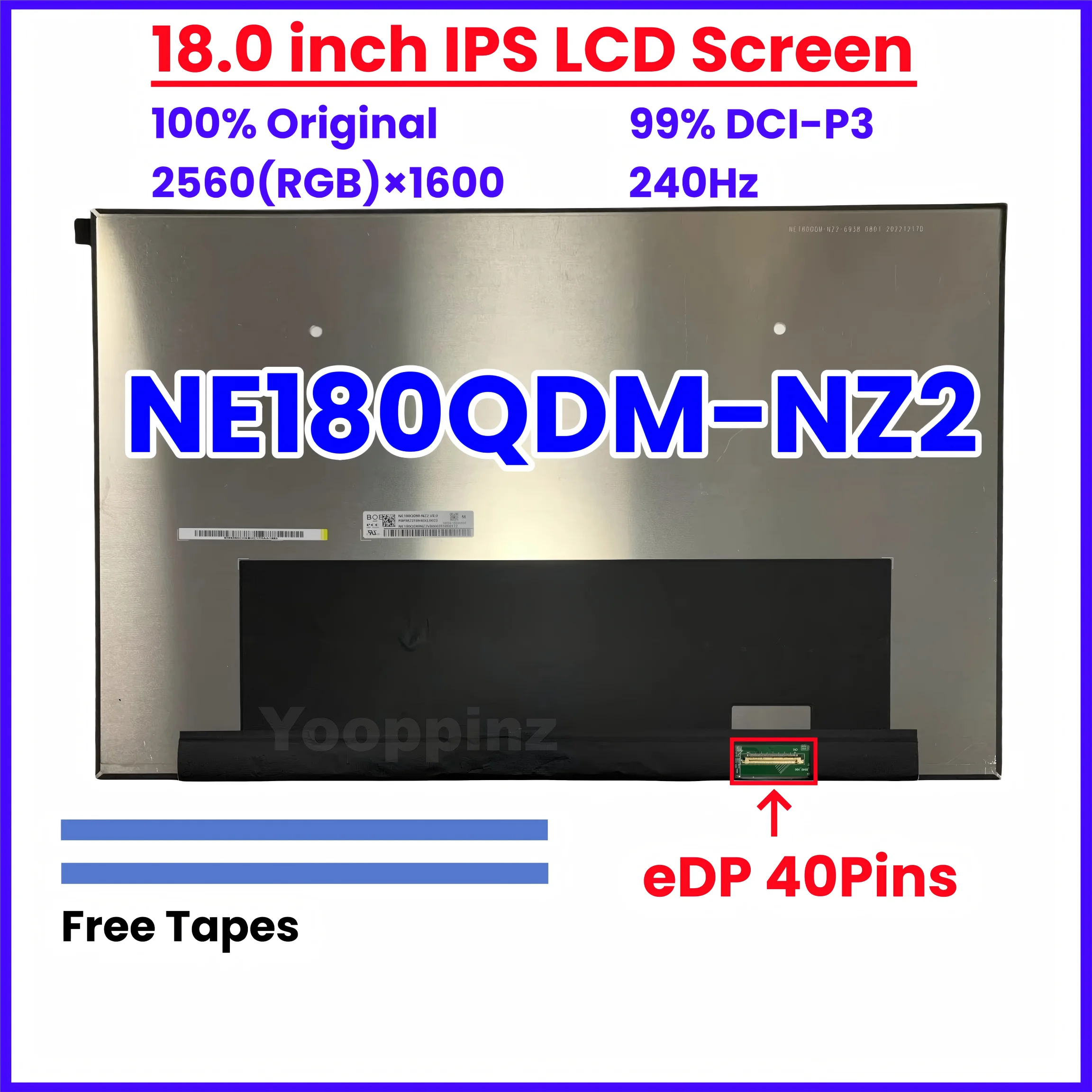 

18" Laptop LCD Screen NE180QDM-NZ2 V8.0 240Hz 2560x1600 Display Matrix Panel for Acer (Predator) Tomahawk ROG Gungod 7 Plus