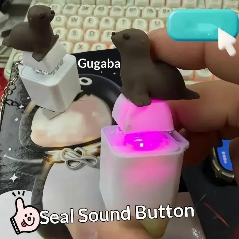 Funny Seal Husky Keychain Rechargeable Keyboard Clicker With Sound LED Light For Stress Relief Fashion Jewelry